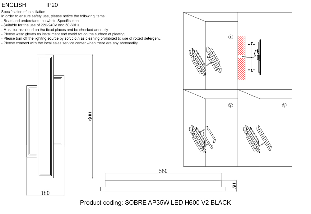 Бра Crystal lux SOBRE AP35W LED H600 V2 BLACK
