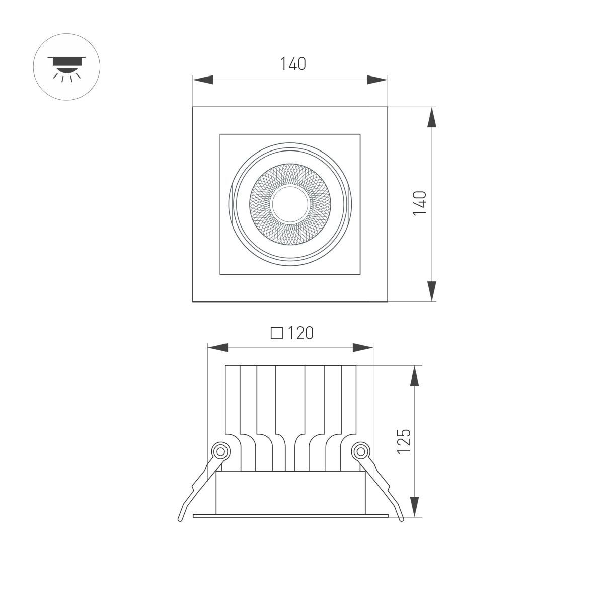 Встраиваемый карданный светильник Arlight MS-VORTEX-BUILT-S140x140-30W Day4000 (WH-WH, 50 deg, 230V) (IP20 Металл) 057925
