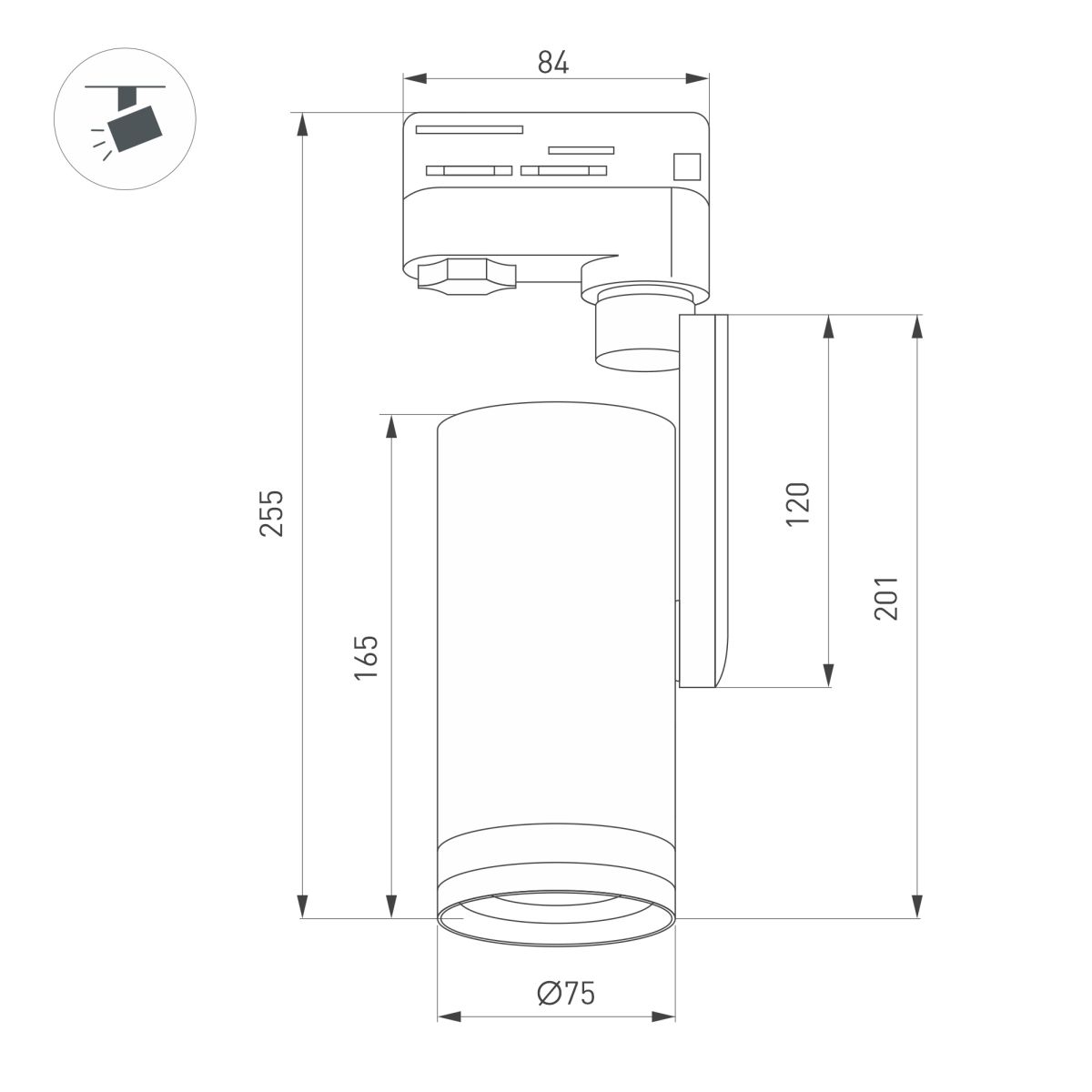 Трековый трехфазный светильник Arlight LGD-URANUS-4TR-R75-18W/25W Warm3500-MIX (BK, 20-50 deg, side holder, 230V) (IP20 Металл) 055807