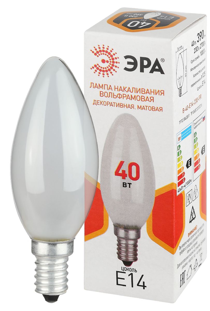 Лампа накаливания Эра B-40-E14-230-FR свечка Б0066378