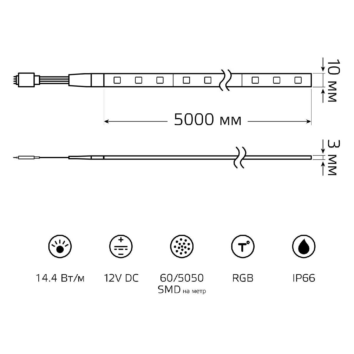 Светодиодная влагозащищенная лента Gauss 14,4W/m 60LED/m 5050SMD RGB 5M 311000414