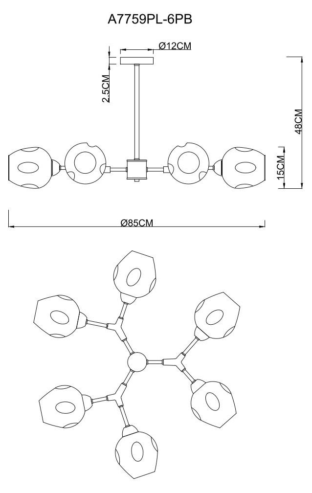 Люстра на штанге Arte Lamp Yuka Smoky A7759PL-6PB