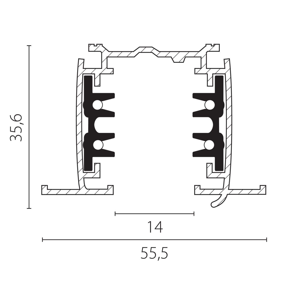 Шинопровод четырехконтактный трехфазный встраиваемый со стыковочными пазами (круглые медные жилы) 3м Lightstar Quattro 503035-R