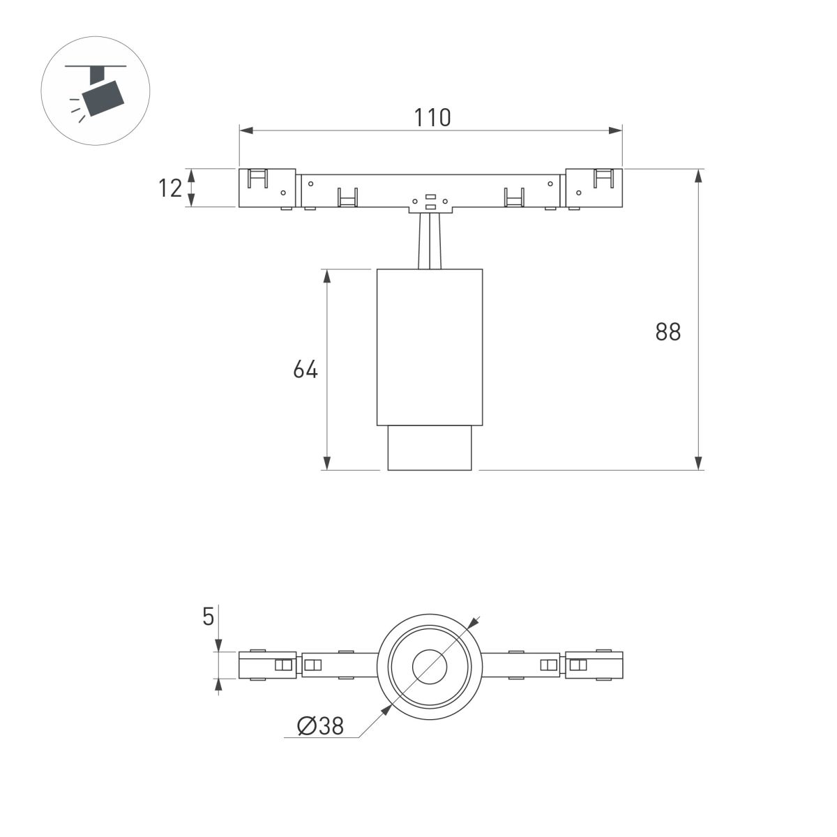 Трековый магнитный светильник Arlight MAG-MICROCOSM-SPOT-ZOOM-R38-5W Warm3000 (WH, 10-55 deg, 24V) (IP20 Металл) 051805