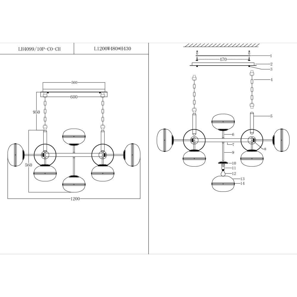 Подвесная люстра Lumien Hall Маркон LH4099/10P-CO-CH