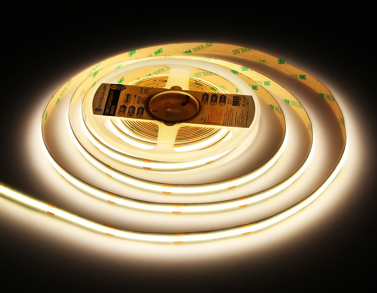 Светодиодная лента Ambrella Light Illumination COB 528Led/14W m/ 24V IP20 4500K/ 5m*10mm*2mm (2 конт.) GS4752