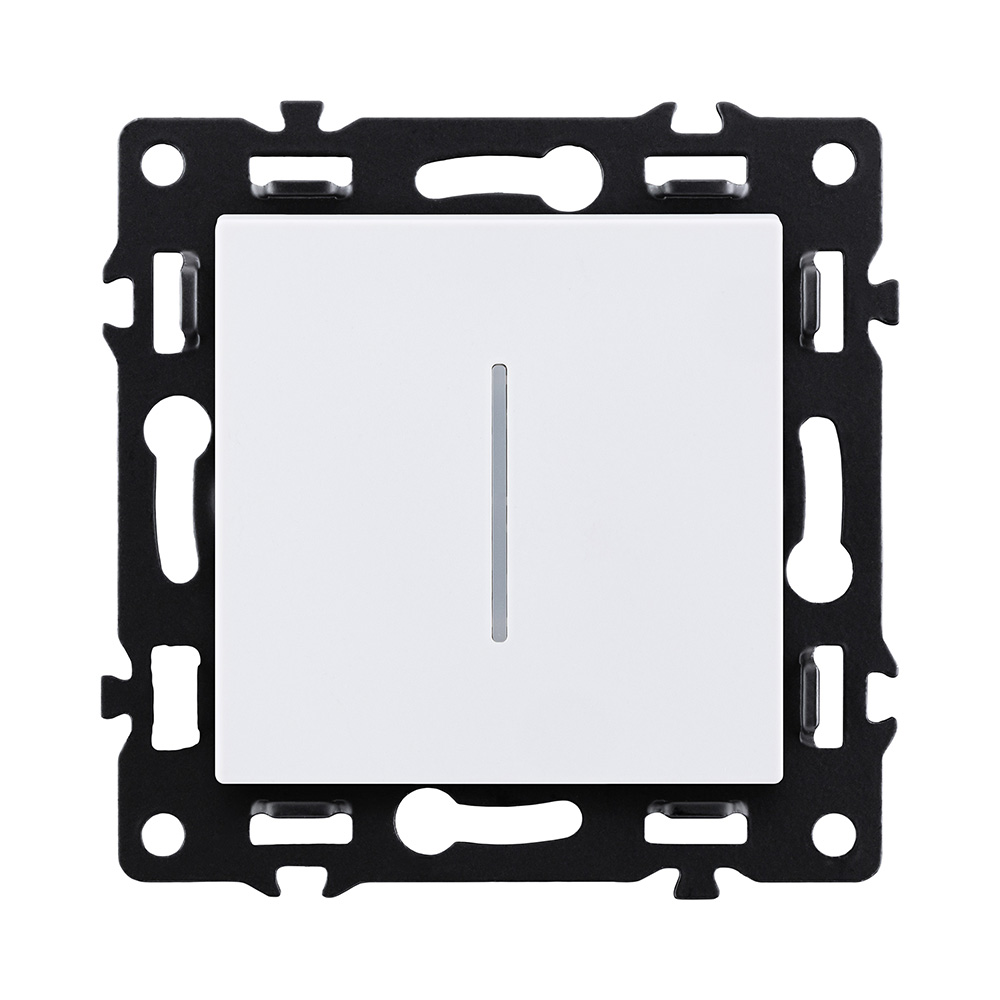 Выключатель кнопочный 1-клавишный 10А/250В с LED подсветкой, белый Kollinger Asthetik AS-012WH