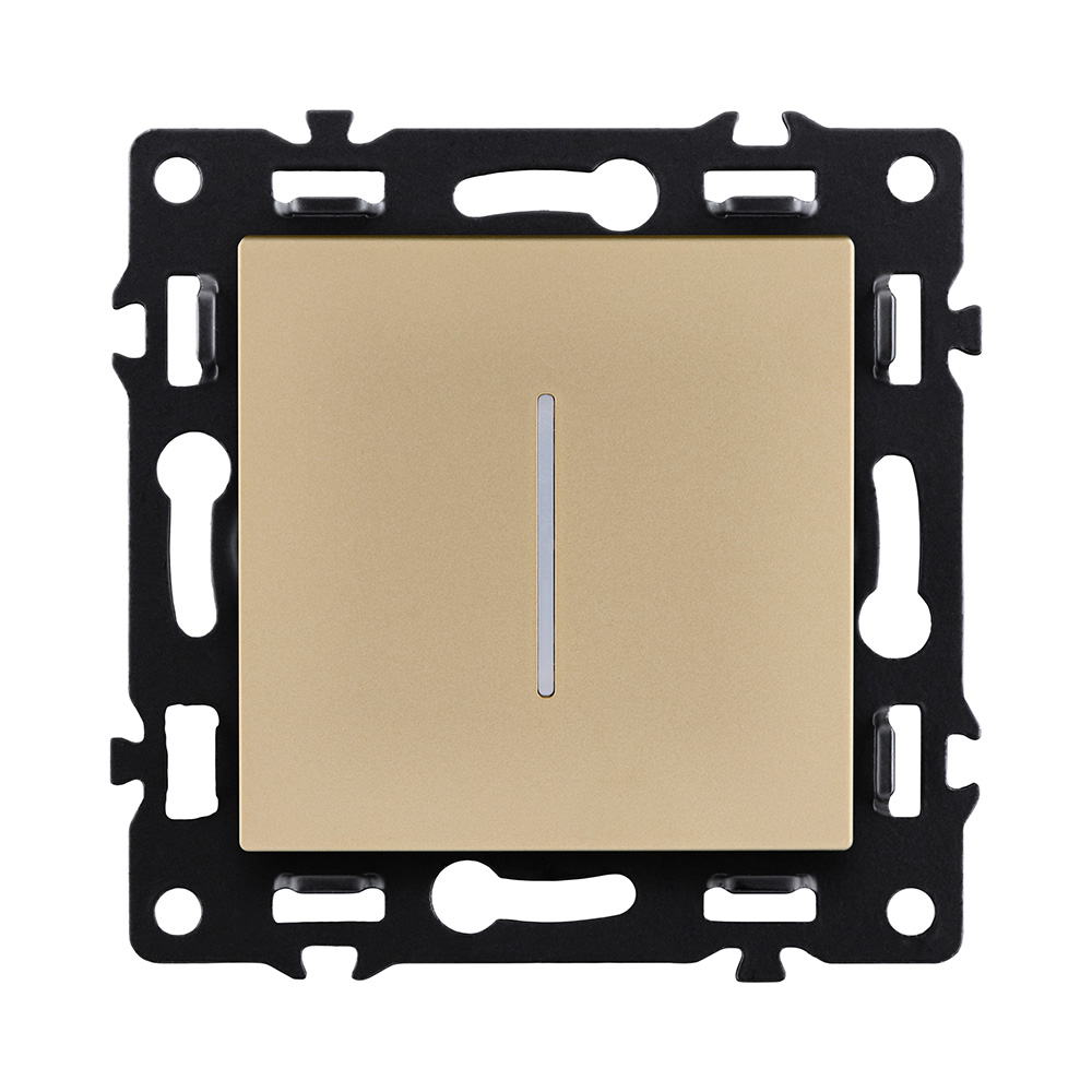 Выключатель 1-клавишный 10А/250В с LED подсветкой, золотой Kollinger Asthetik AS-007GD