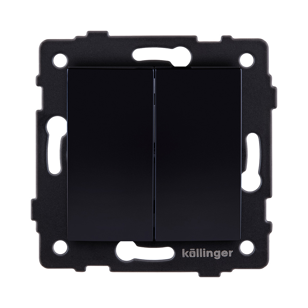 Выключатель 2-клавишный проходной 10А/250В, изогнутый, черный Kollinger REA-R-009BK для Aspekt, Eleganz, Reflex