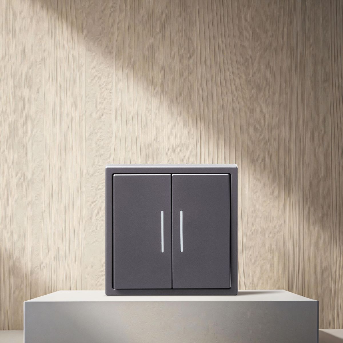 Выключатель 2-клавишный проходной 10А/250В с LED подсветкой, серый Kollinger Eclipse EC-011GY