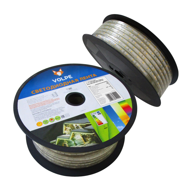 Светодиодная лента Volpe ULS-Q325 2835-60LED/m-10mm-IP67-220V-6W/m-50M-DW бобина