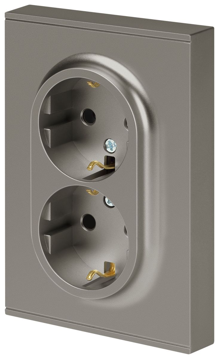 Розетка Эра Arktik 16-2105-07 двойная с заземлением 2X2P+E Schuko со шторками 16А-250В титан Б0070460