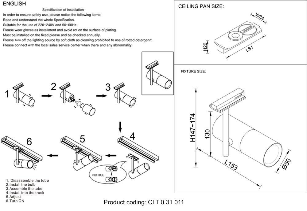 Трековый светильник GU10 Crystal Lux CLT 0.31 011 BL