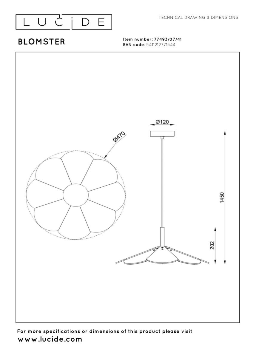 Подвесной светильник Lucide Blomster 77493/07/41