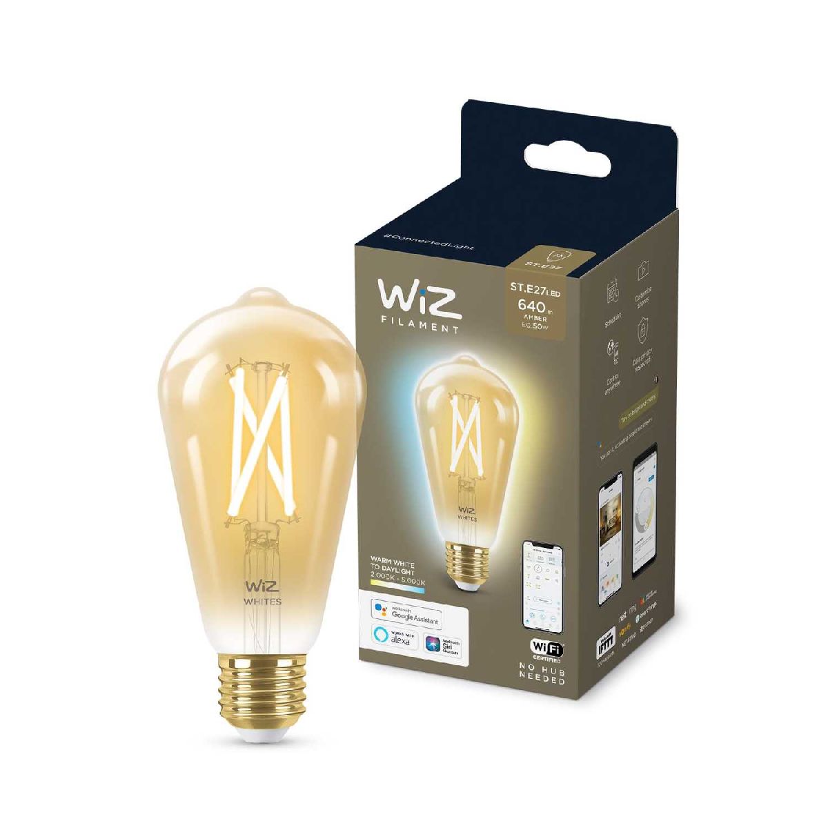 Умная светодиодная лампа Wiz Wi-Fi BLE50WST64E27920-50Amb1PF/6 E27 7W 2000/5000K 929003018701