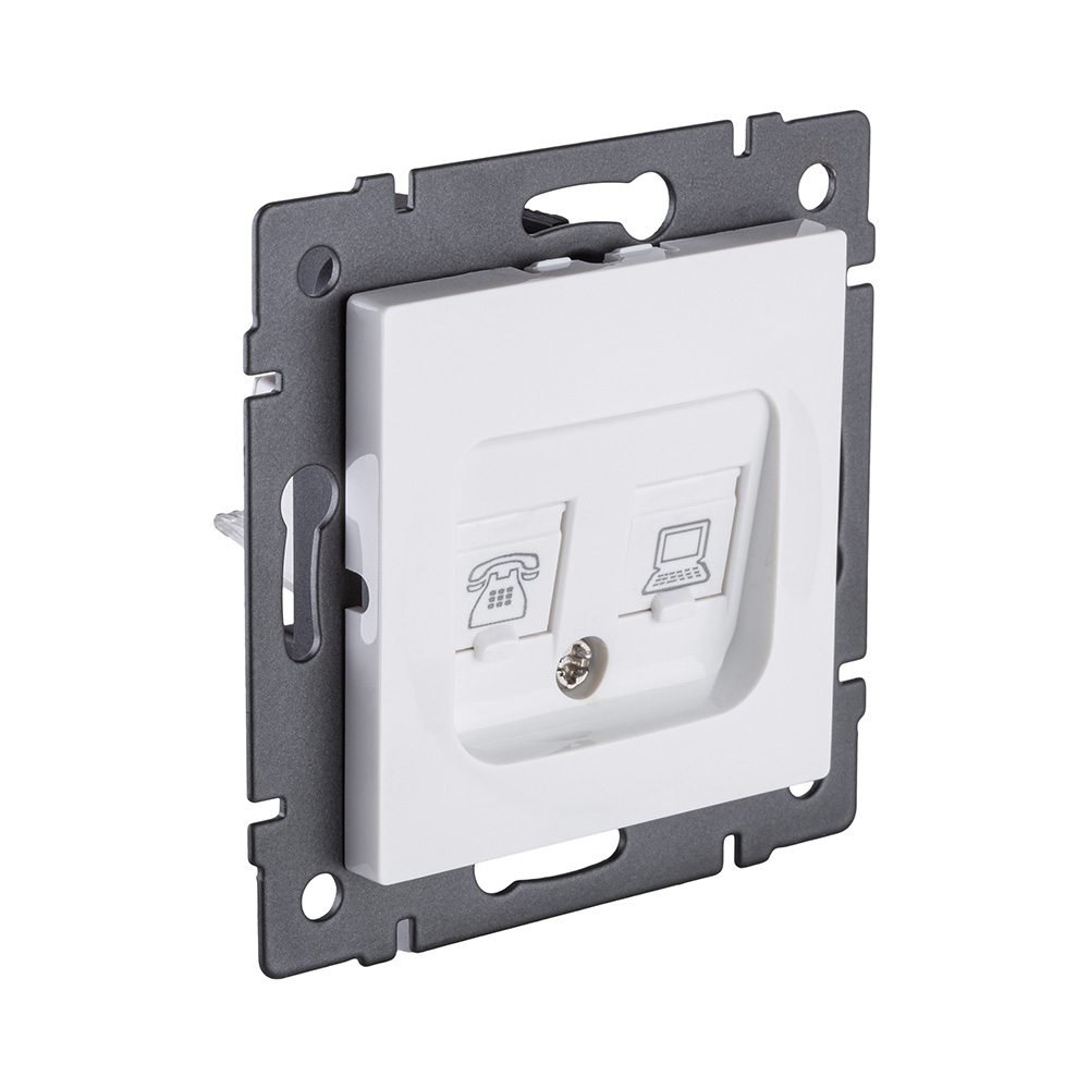 Розетка двойная RJ11 + RJ45 Cat.6, белый Kollinger REA-011WH для Aspekt, Eleganz, Reflex