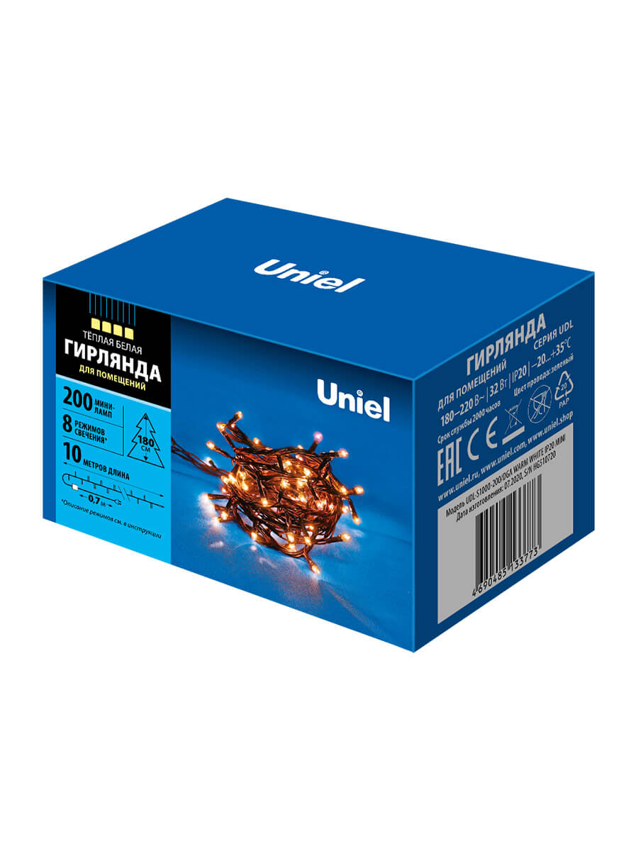 Светодиодная гирлянда Uniel (UL-00007190) теплый белый UDL-S1000-200/DGA Warm White IP20 mini
