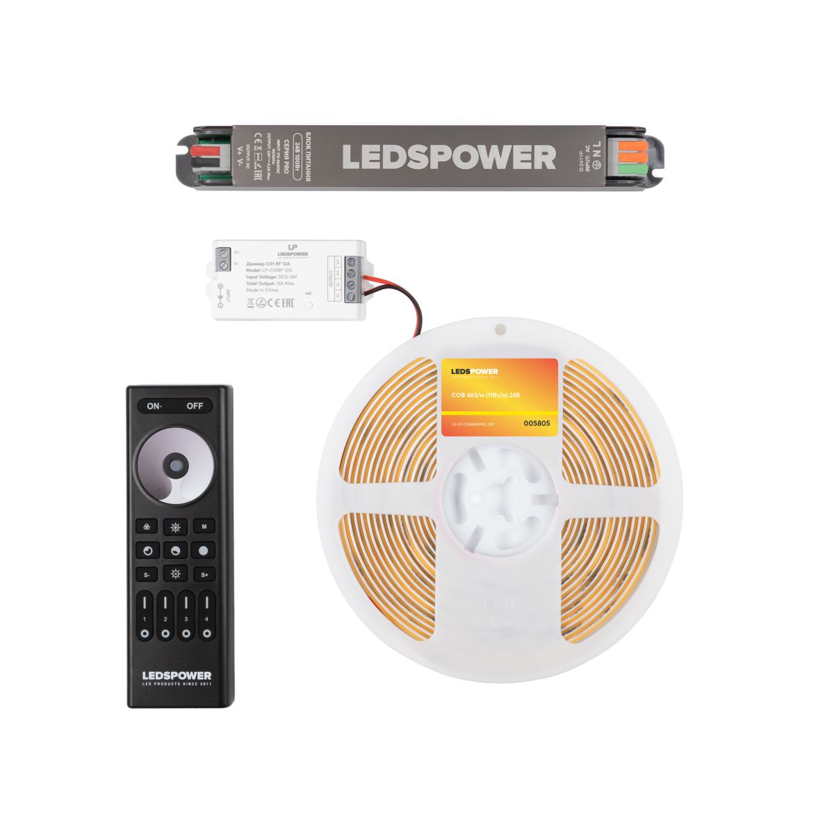 Светодиодная лента LEDS POWER COB 480/м (11Вт/м) 24В теплая 005805