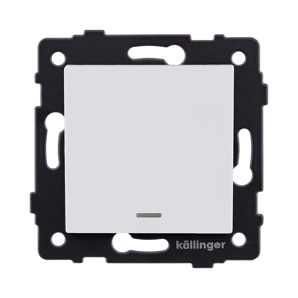 Выключатель кнопочный 1-клавишный 10А/250В с LED подсветкой, белый матовый Kollinger REA-S-013WM для Aspekt, Eleganz, Reflex