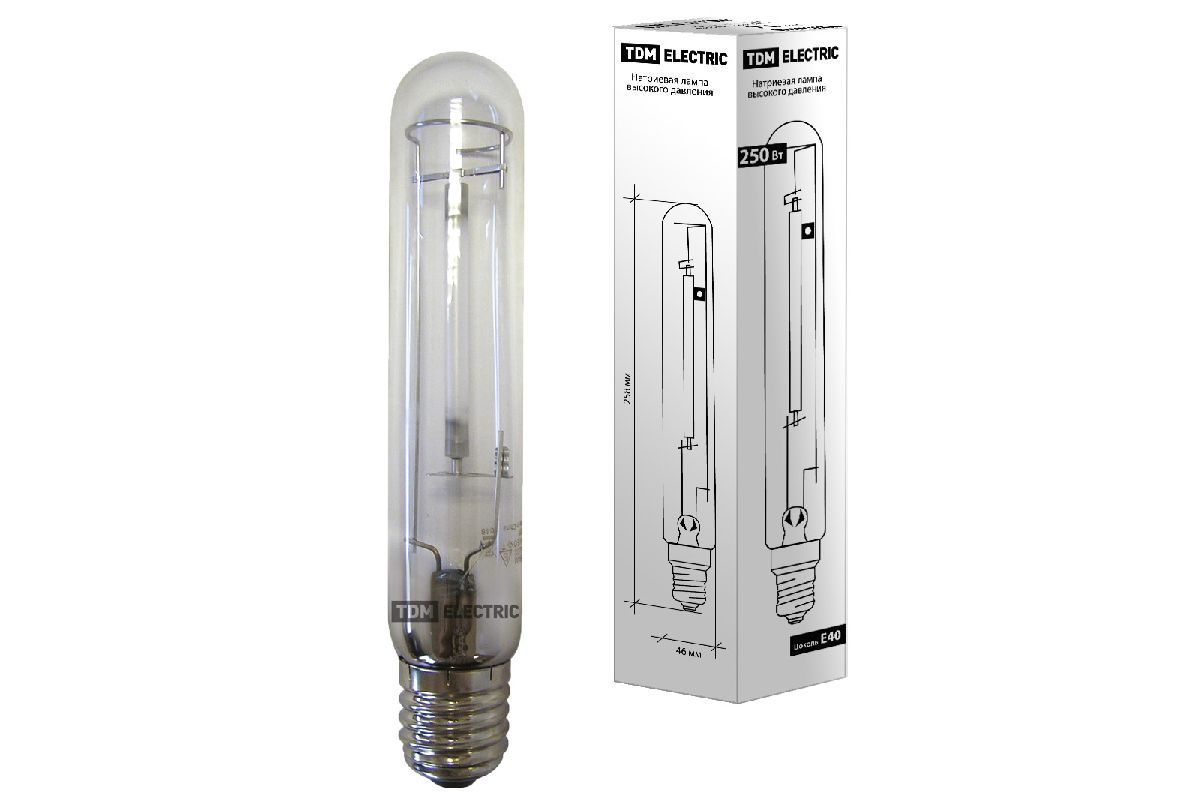 Лампа натриевая высокого давления TDM Electric E40 250W 2100K прозрачная SQ0325-0004