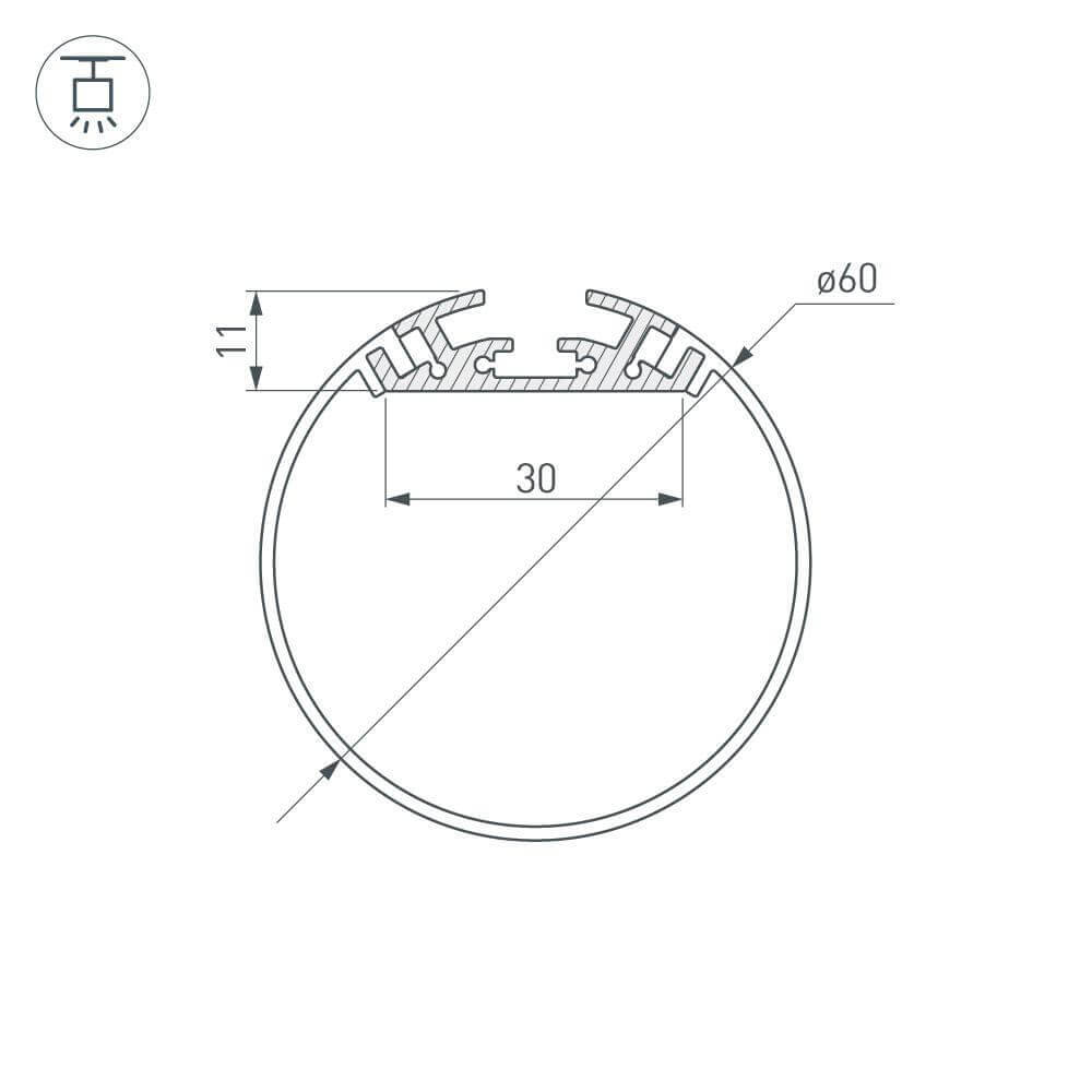 Профиль Arlight SL-ROUND-D60-2000 ANOD 019286