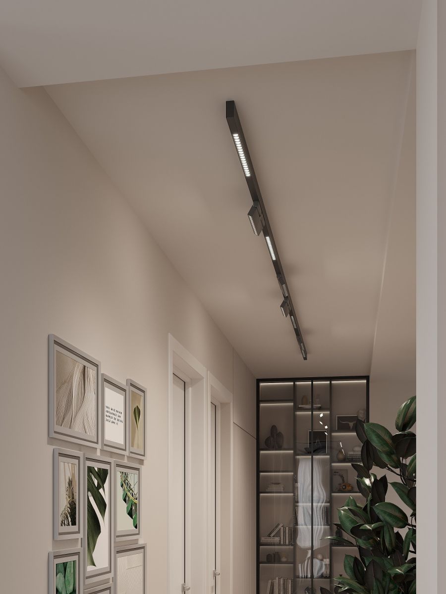 Трековая система со светильниками №7 трехфазная накладная Eldeko (48В, форма - прямая, 4м, 4000K) черная Hesby Lighting HSBL_kompl_E007_NI4B4K