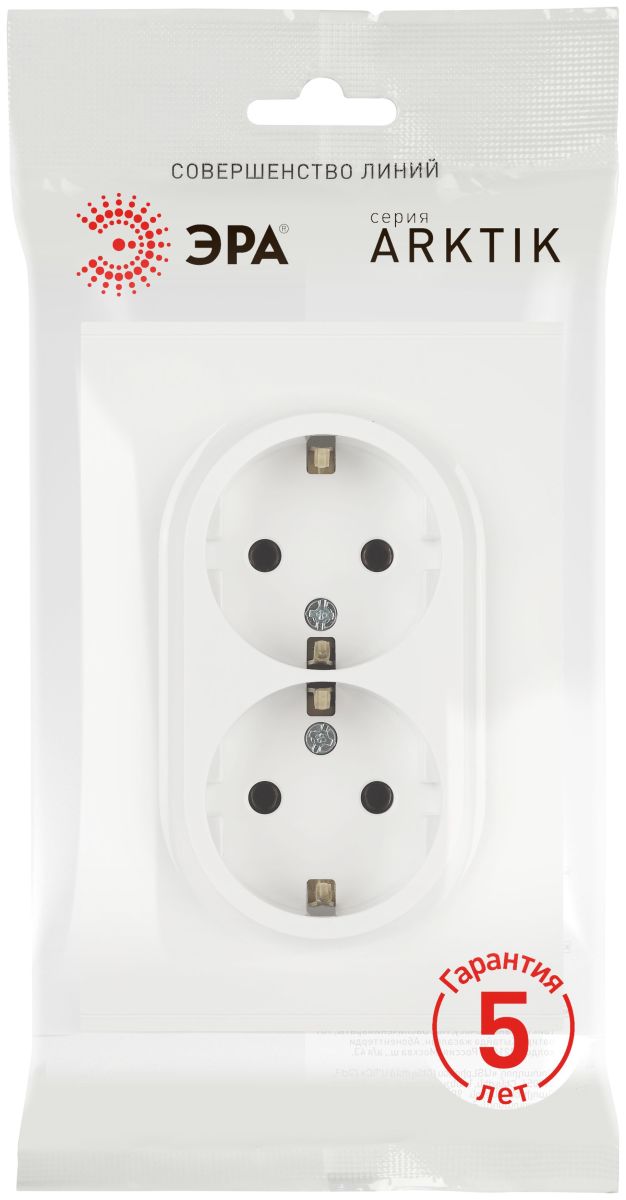 Розетка Эра Arktik 16-2105-08 двойная с заземлением 2X2P+E Schuko со шторками 16А-250В белый матовый Б0070461