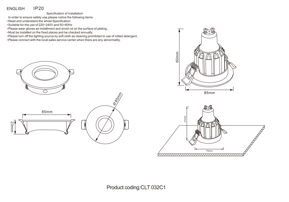 Встраиваемый светильник Crystal Lux CLT 032 CLT 032C1 BL УЦ