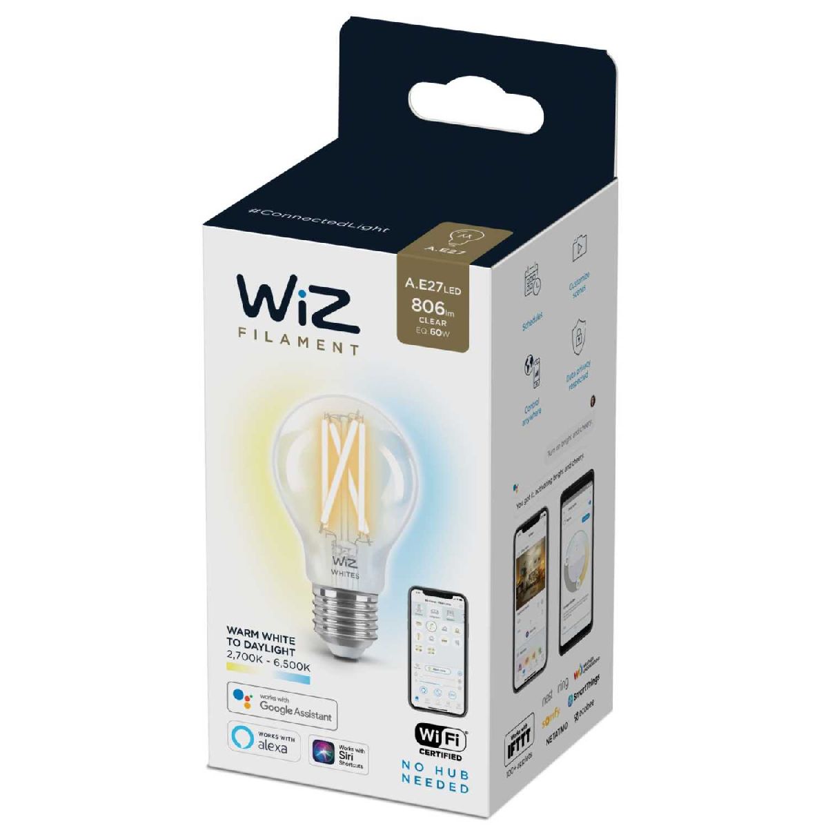 Умная светодиодная лампа Wiz Wi-Fi BLE60WA60E27927-65CL1PF/6 E27 7W 2700/6500K 929003017201