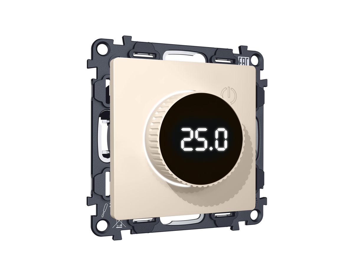 Комплект механизма терморегулятора с цифровым дисплеем с подсветкой и датчиком для теплого пола Alfa Бежевый матовый Quant Ambrella Volt MA325810 (AP3258, VM1385)