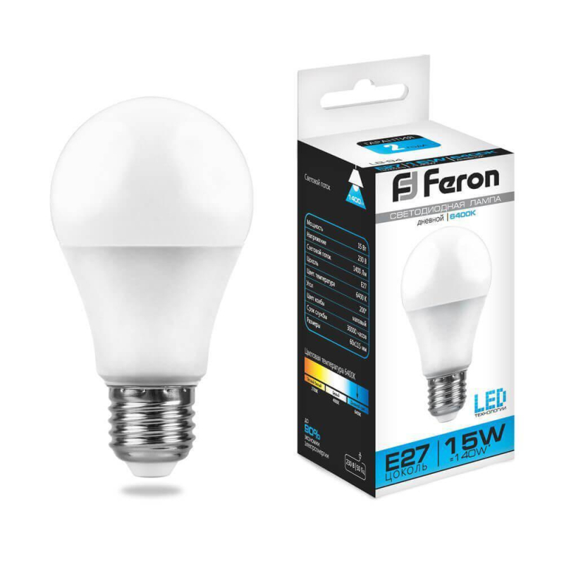 Лампа светодиодная Feron E27 15W 6400K Шар Матовая LB-94 25630 УЦ