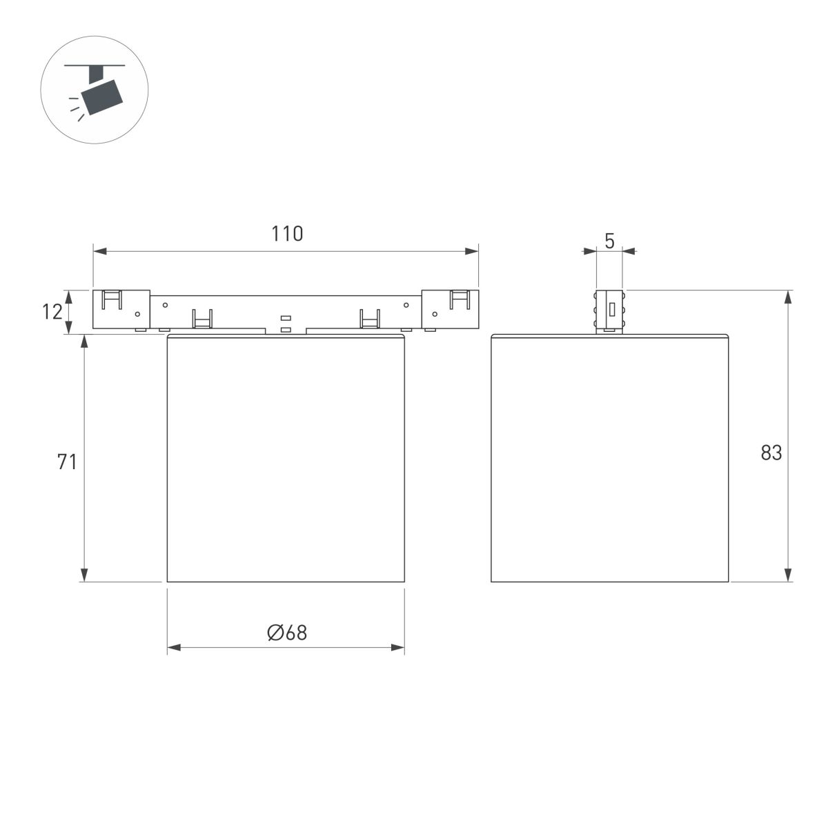 Трековый магнитный светильник Arlight MAG-MICROCOSM-POINT-R68-7W Warm3000 (WH, 36 deg, 24V) (IP20 Металл) 051826