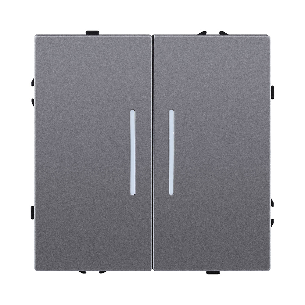 Выключатель 2-клавишный проходной 10А/250В с LED подсветкой, серый Kollinger Eclipse EC-011GY