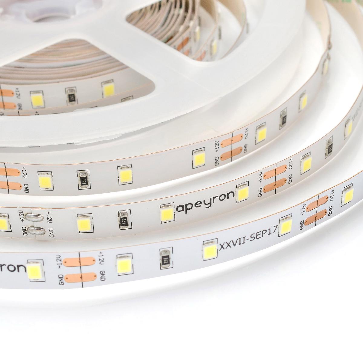 Светодиодная лента Apeyron 12В СТ 4,8Вт/м smd3528, 60д/м IP20 280Лм/м 2,5м 6500К 10-130