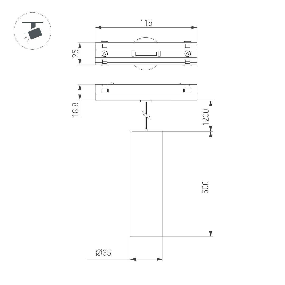 Трековый магнитный светильник Arlight MAG-VIBE-SPOT-HANG-R35-10W Day4000-MIX (BK, 24 deg, 48V, TUYA) 044817