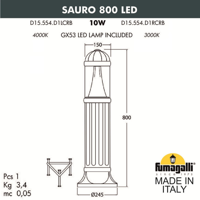 Садовый светильник Fumagalli Sauro D15.554.000.LXD1L.CRB