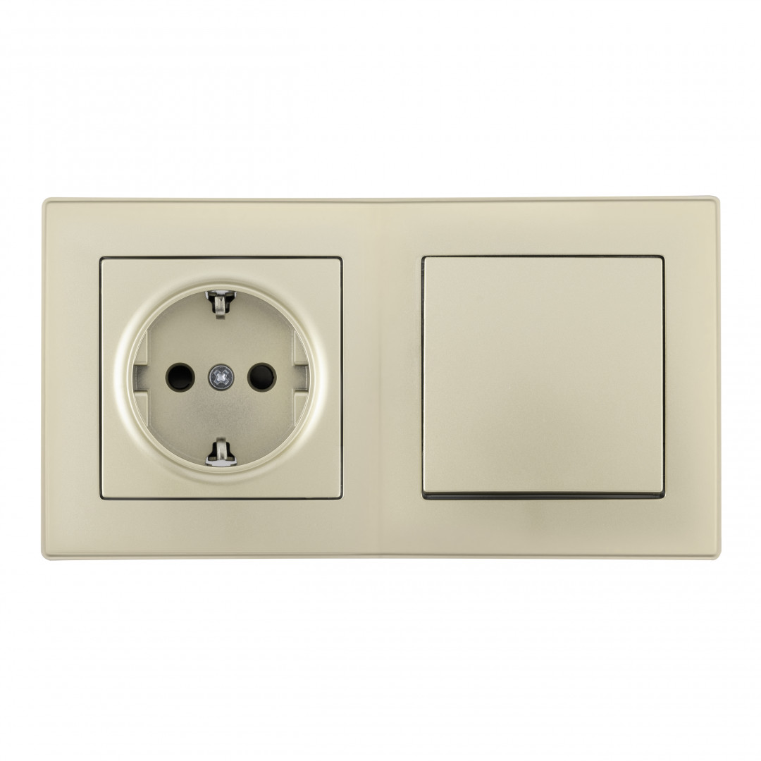 Выключатель одноклавишный с розеткой Arte Milano SET06-2-30-1-40-1 shampan
