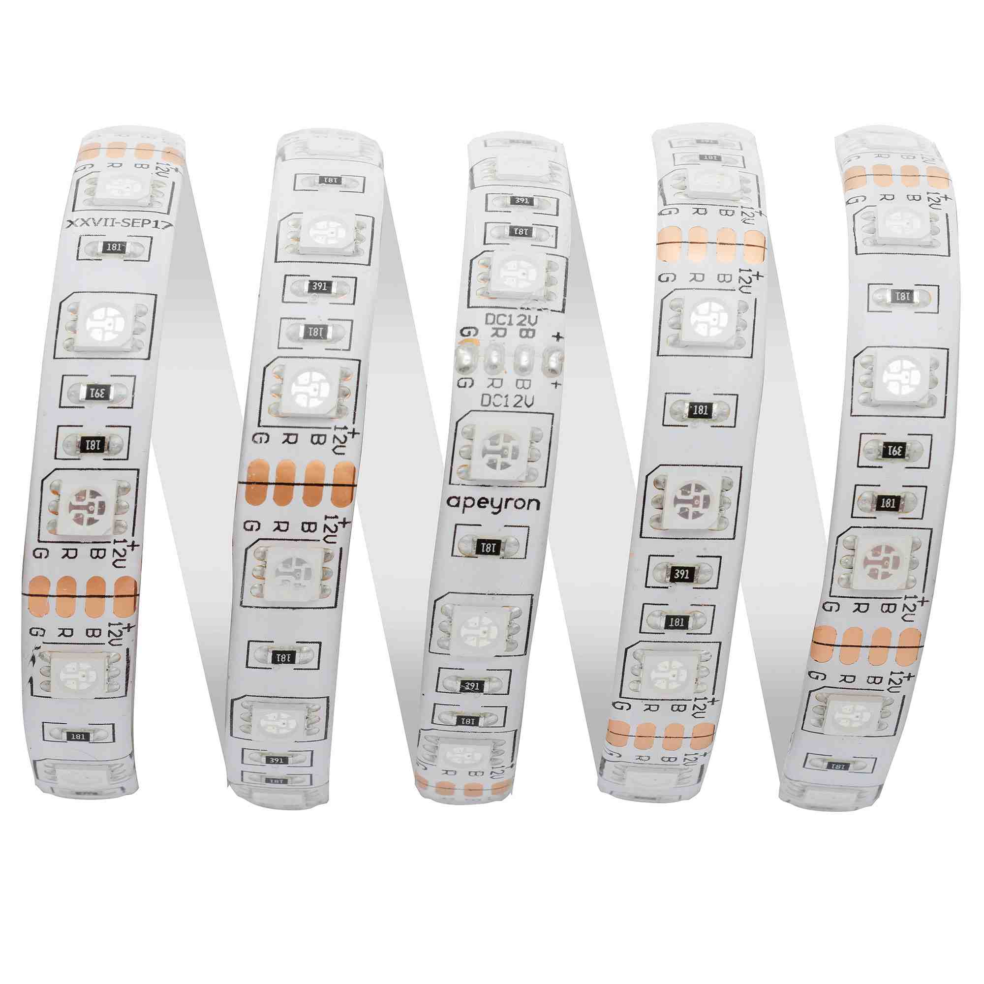 Светодиодная лента Apeyron 12В СТ 14,4Вт/м smd5050 60д/м IP65 5м RGB 00-12