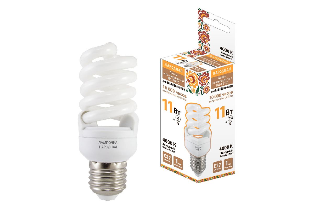 Лампа люминесцентная TDM Electric Народная E27 11W 4000K матовая SQ0347-0020