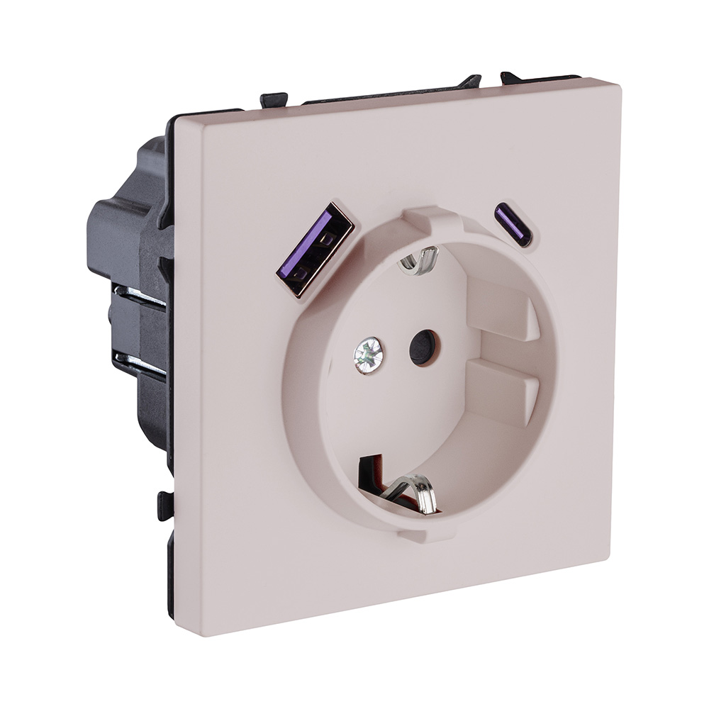 Розетка штепсельная SCHUKO 16A/250 В с USB A+C 20W, кашемир матовый Kollinger Eclipse EC-016CM