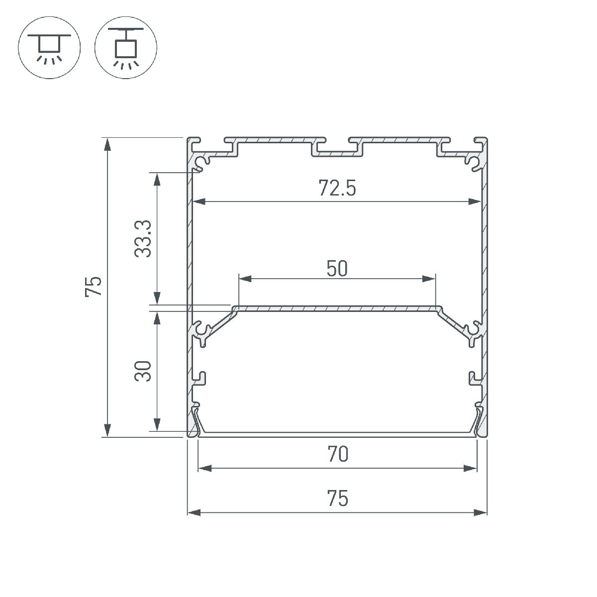 Алюминиевый профиль Arlight LINE-S-7575-2000 BLACK 041855