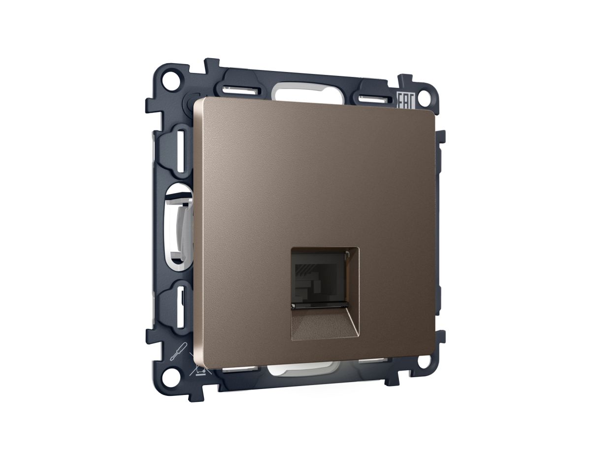 Комплект мех-ма компьютерной розетки RJ-45 экранированной с автоматической защитной шторкой Alfa Темная бронза матовый Quant Ambrella Volt MA642005 (AP6420, VM185)