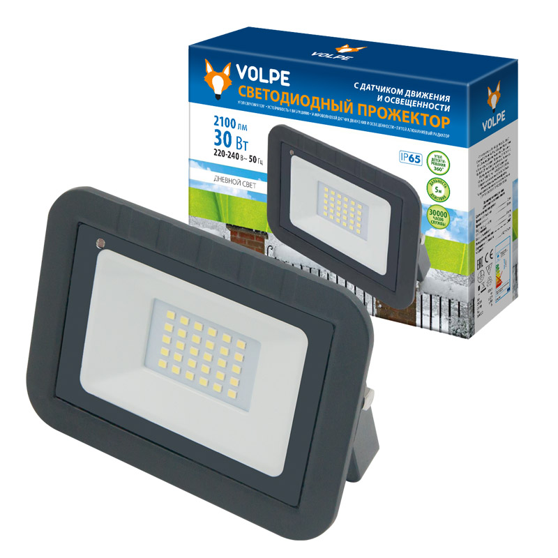 Прожектор Volpe ULF-Q512 30W/DW SENSOR IP65 220-240B BLACK картон