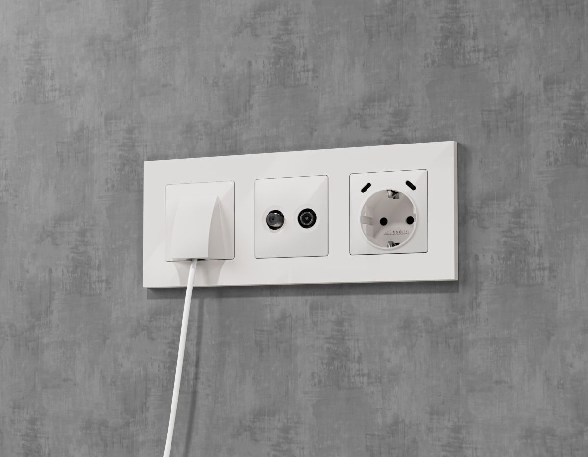 Лицевая панель Alfa (Белый глянец) для вывода кабеля Quant Ambrella Volt AP1158