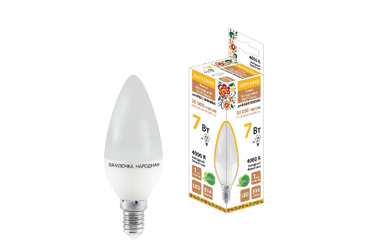 Лампа светодиодная TDM Electric Народная Е14 7W 4000K матовая SQ0340-0192
