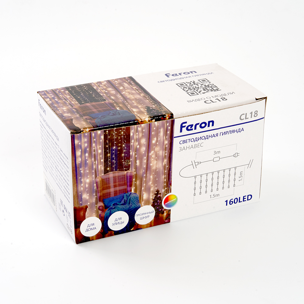 Уличная светодиодная гирлянда Feron CL18 230В 8Вт мультиколор 1,5м IP44 48172