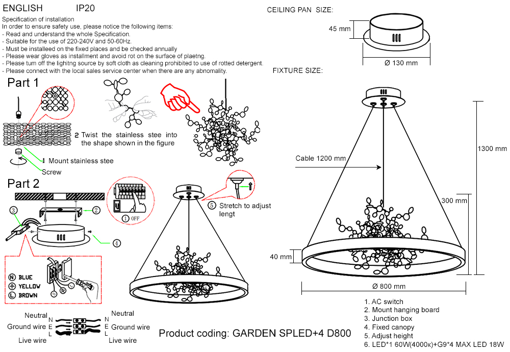 Подвесная люстра Crystal Lux GARDEN SPLED+4 D800 CHROME