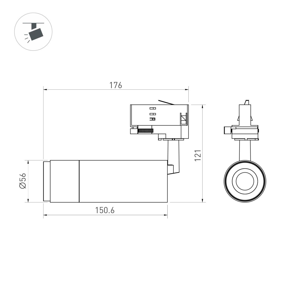 Трековый трехфазный светильник Arlight LGD-GESTIA-TRACK-4TR-R56-15W Day4000 (BK-NI, 20-45 deg, 230V) (IP20 Металл) 059390