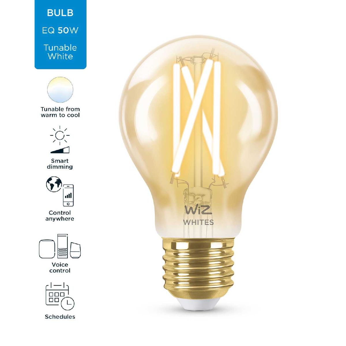 Умная светодиодная лампа Wiz Wi-Fi BLE50WA60E27920-50Amb1PF/6 E27 7W 2700/6500K 929003017401