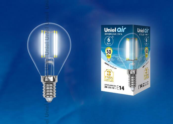 Лампа светодиодная филаментная (UL-00002203) Uniel E27 6W 3000K прозрачная LED-G45-6W/WW/E27/CL GLA01TR